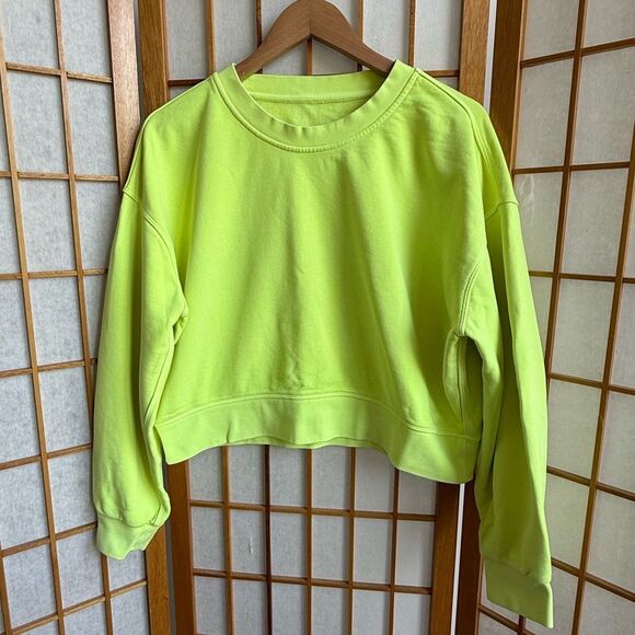 Lululemon Perfectly Oversized Crop Crew Neon Garment Dye Solid Highlight Yellow - Picture 2 of 9